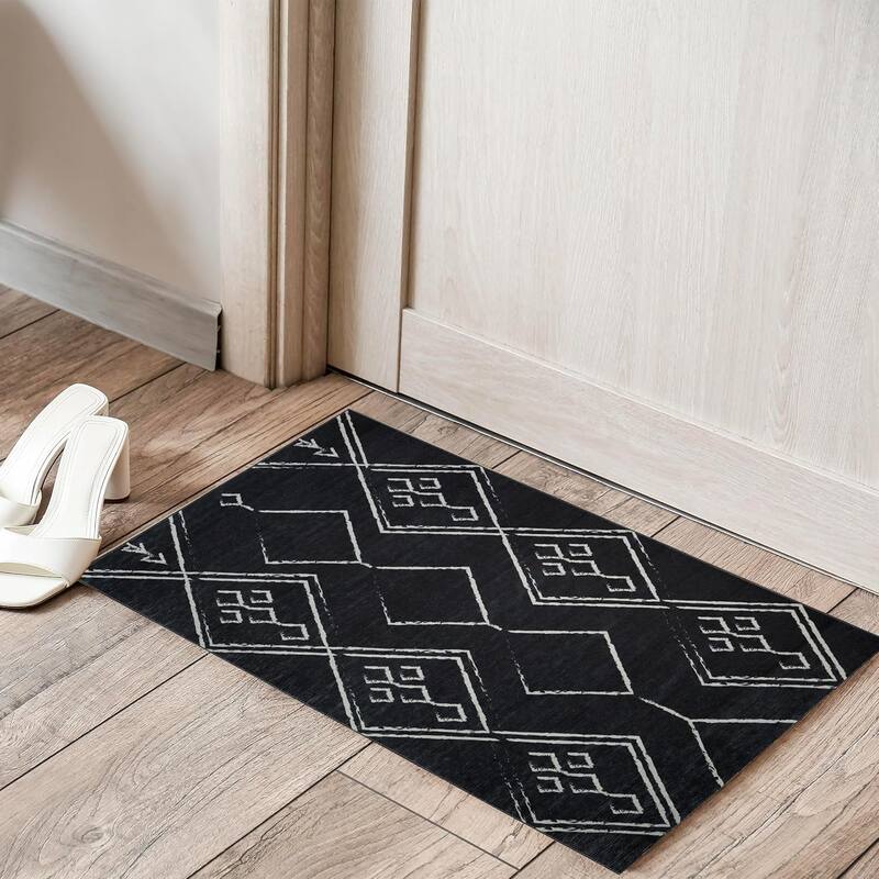 Machine Washable Area Rug With Non-Slip Backing - Stain Resistant - Eco-Friendly Aspen Tribal Moroccan Bohemian Design