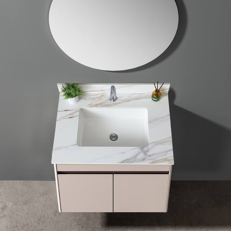 31 Inch Marble Vanity Top,Bathroom Vanity Top with Undermount Rectangular Middle Sink and 4 Inch Height Backsplash