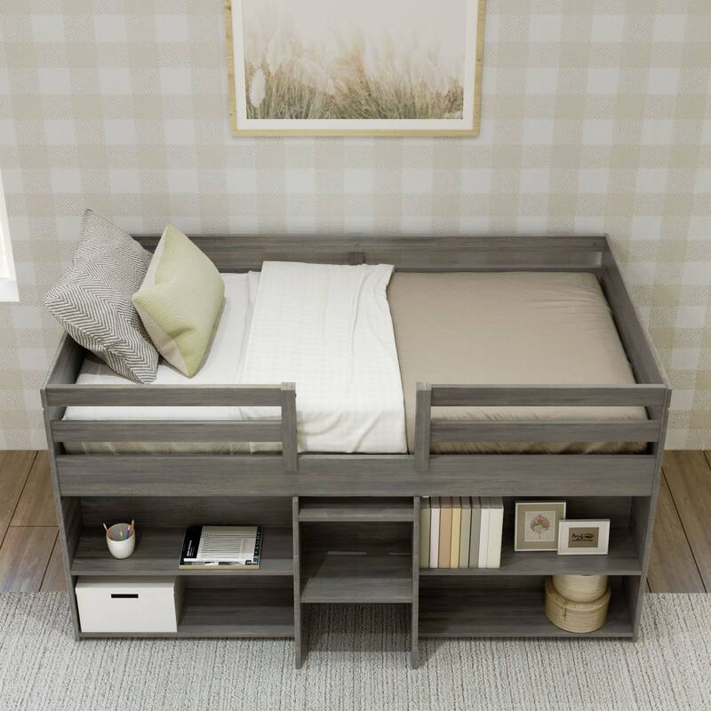 Max and Lily Farmhouse Twin Low Loft Bed with 2 Bookcases