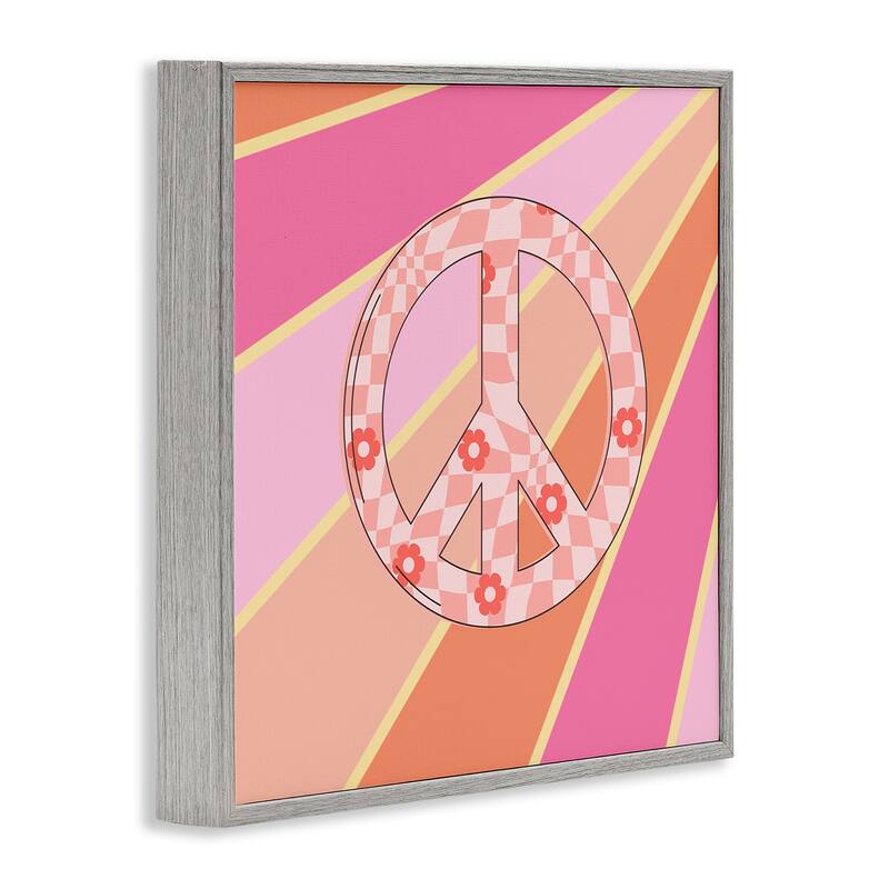 Stupell Beaming Floral Peace Symbol Framed Giclee Art Design By Jesse Keith