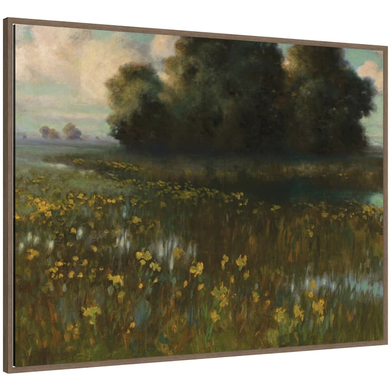 Kate and Laurel Cowslips in a Meadow by Nostalgia Prints Framed Canvas Wall Art Print - 42 x 32