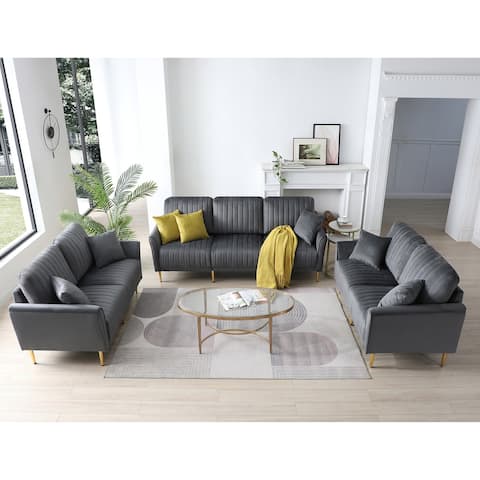 3-Piece Sectional Sofa Set Modern Velvet Upholstered Sofa Couch with Sturdy Metel Legs & 3-Seater Sofa +2 Piece Loveseat Sofa