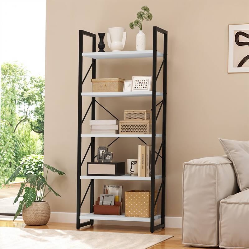 Moasis Industrial 62" Tall 5-Tier Bookshelf Open Shelf Bookcase for Living Room - Black/White