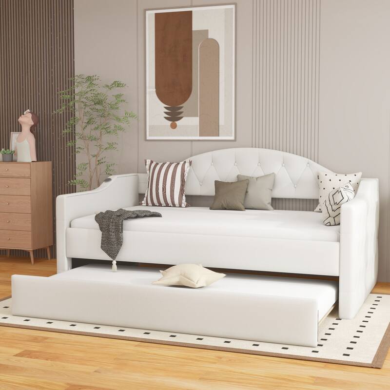 Tufted Upholstered Sofa Bed with Tray