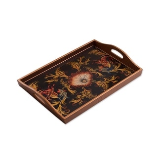 Novica Handmade Nightfall Flowers Reverse Painted Glass Tray