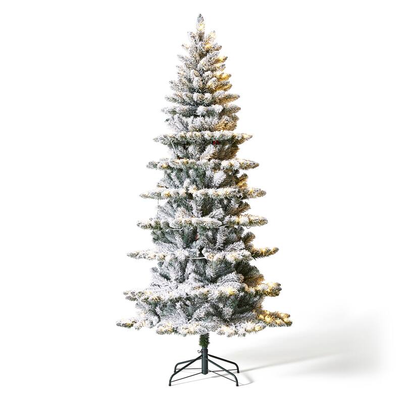 Glitzhome 6FT/7.5FT/9FT Warm White or Multi-Colored Pre-Lit Flocked Pine Artificial Christmas Tree