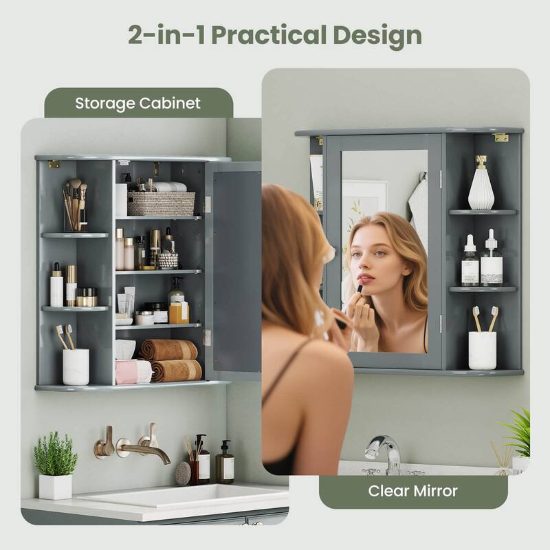 Multipurpose Wall Surface Bathroom Storage Cabinet Mirror - See Details