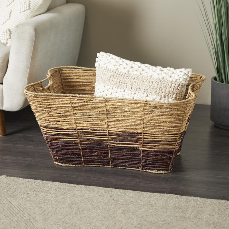 Seagrass Handmade Oversized Color Block Decorative and Functional Storage Basket with Slot Handles - Brown - Roche River Decor