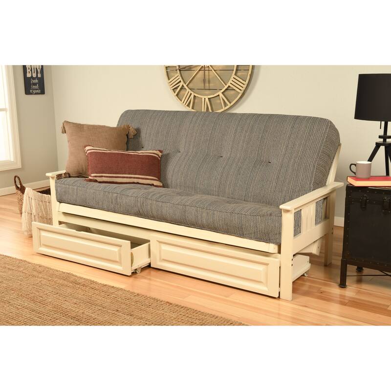 Somette Beli Mont Antique White Full-size Storage Futon Set with Mattress - Taxi Seaport