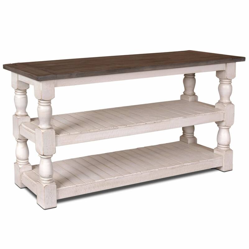 3-Tier Distressed Finish Wooden Console Table - 60" - White and Brown
