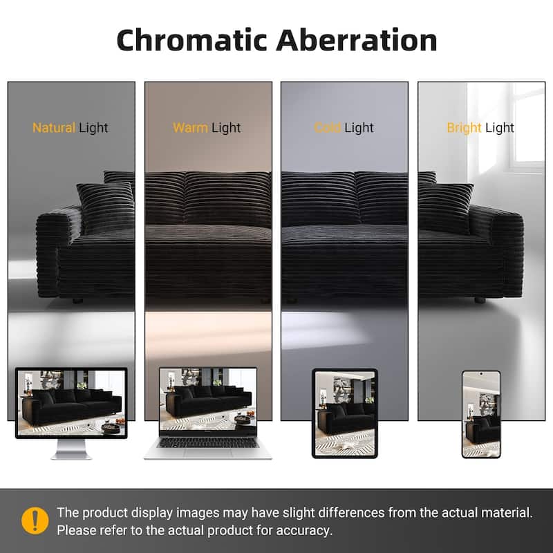 102.4 " Plush Corduroy 4-Seat Sofa,Modern Comfy Upholstered Sofa Cloud Couch