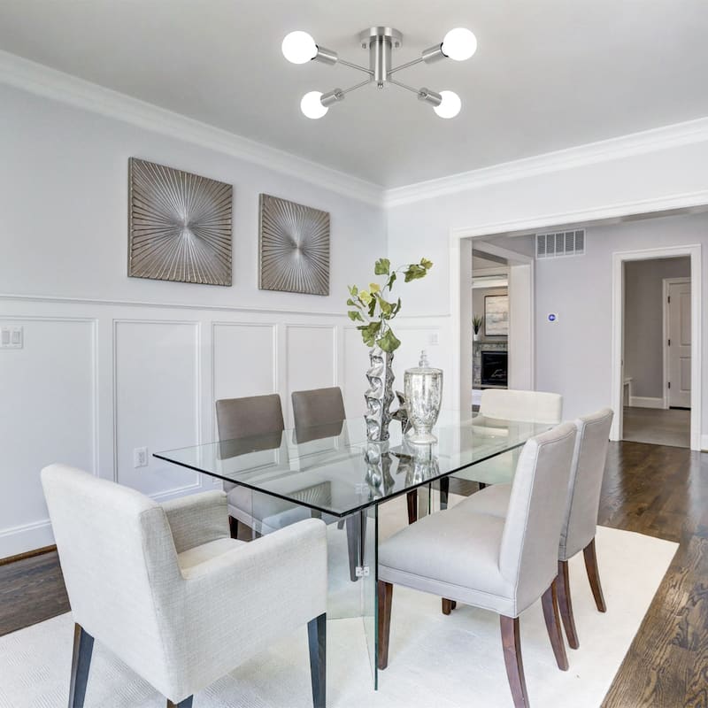 4-Light Modern Semi Flush Mount Chandelier for Bedroom Study Room
