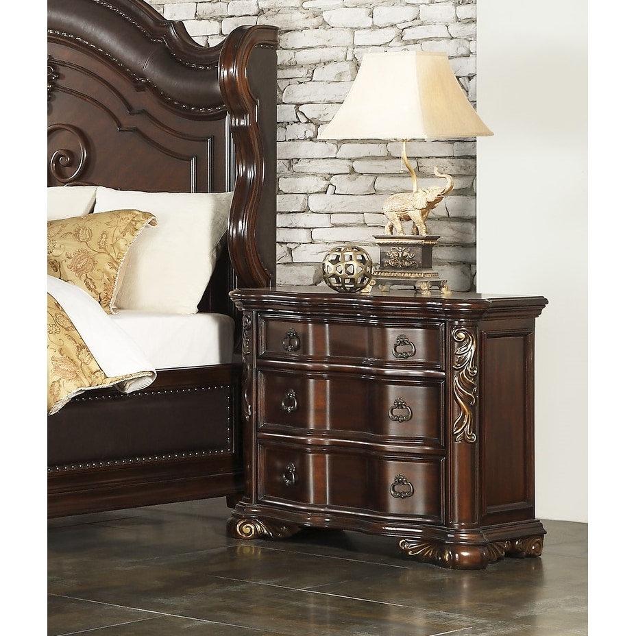 Wooden Nightstand with Drawers in Royal Cherry Finish Bed Bath