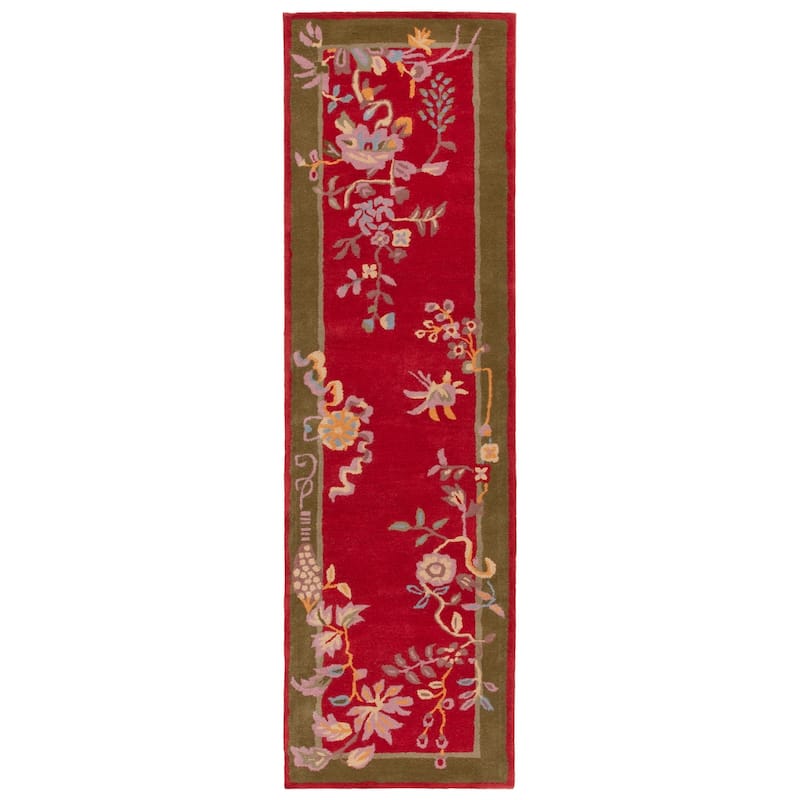 SAFAVIEH Handmade Metro Iroda French Country Wool Rug - 2'3" x 8' Runner - Red/Green