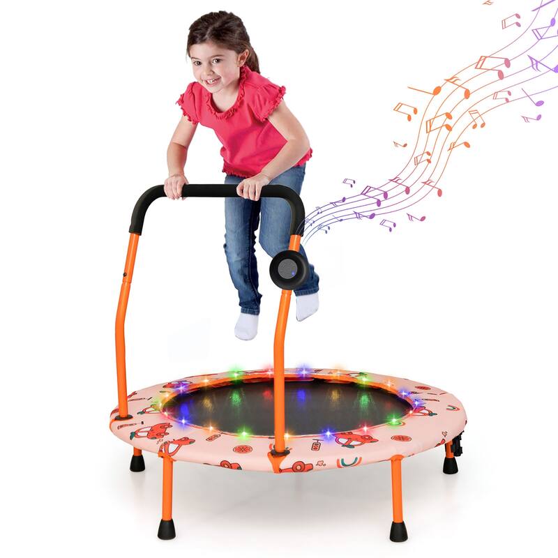 Gymax 36'' Mini Toddler Trampoline w/ LED Bluetooth Speaker Detachable - Orange - Kids