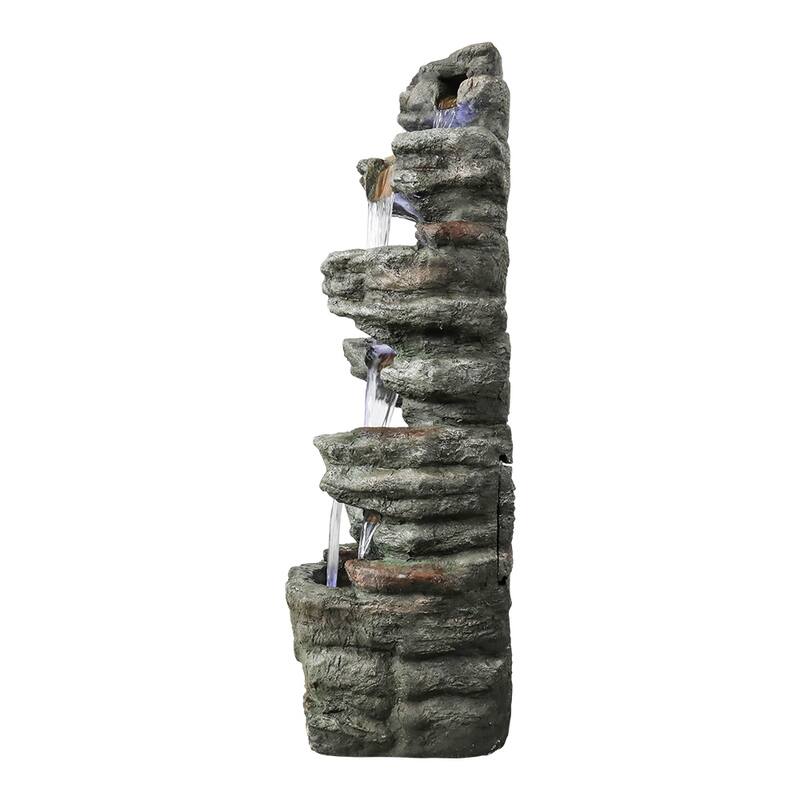 7-Tier Rock Water Fountain w/LED Lights Outdoor Water Feature for Home