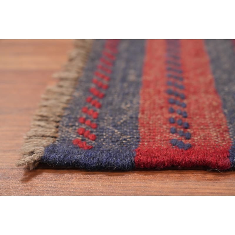 Hand Knotted Oriental 100% Wool Carpet Traditional Tribal Navy Blue & Blues Balouch Runner Rug - 7' 11'' X 1' 10''