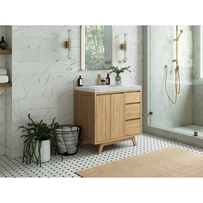 Willow Collections 36 in. W x 22 in. D Madison Teak Center Sink Bathroom Vanity with Countertop