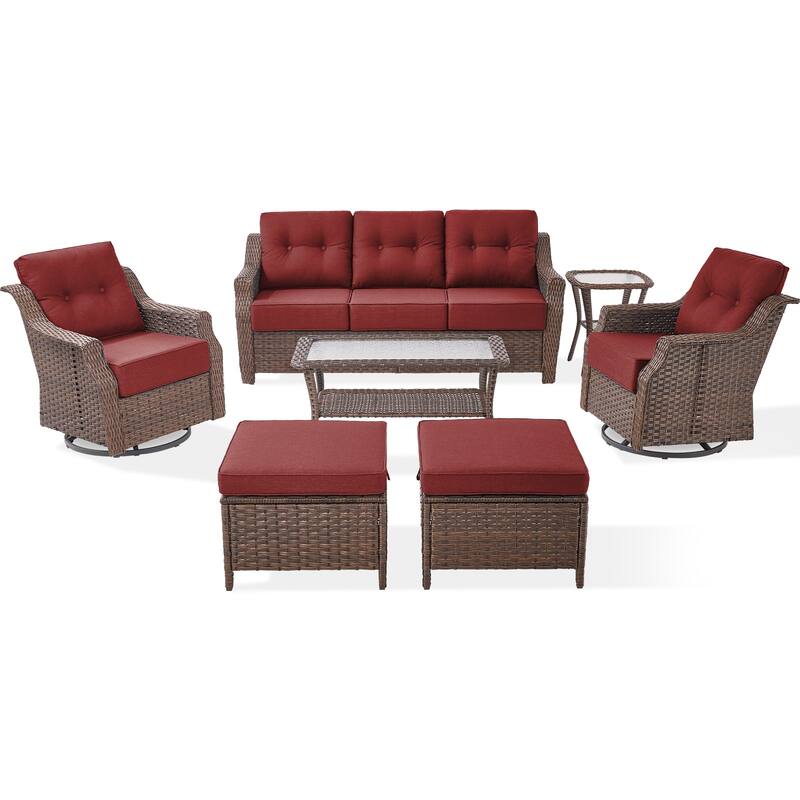 Gymojoy Wicker Patio Furniture Sofa Set, 6-Inch Ultra Thick Cushioned 360°Swivel Glider Chairs & Sofa Set