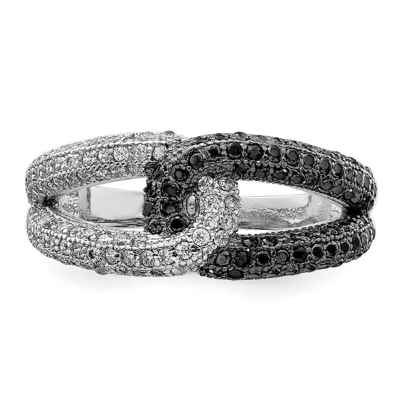 Curata 925 Sterling Silver Solid Polished Open back Black and White CZ Cubic Zirconia Simulated Diamond Ring
