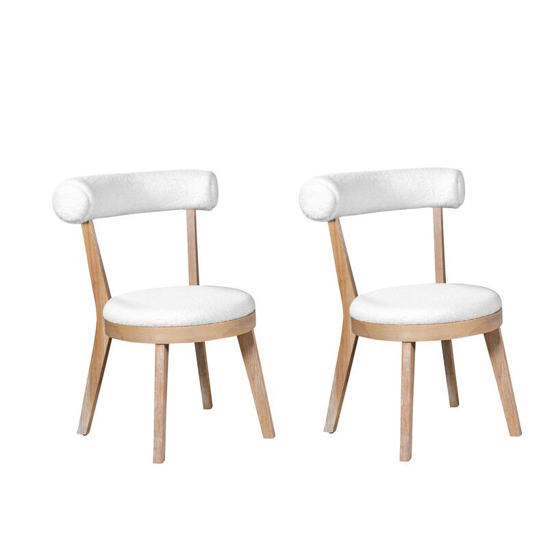 Set Of 2 Modern Upholstered Dining Chairs,Rubberwood, Natural+Beige