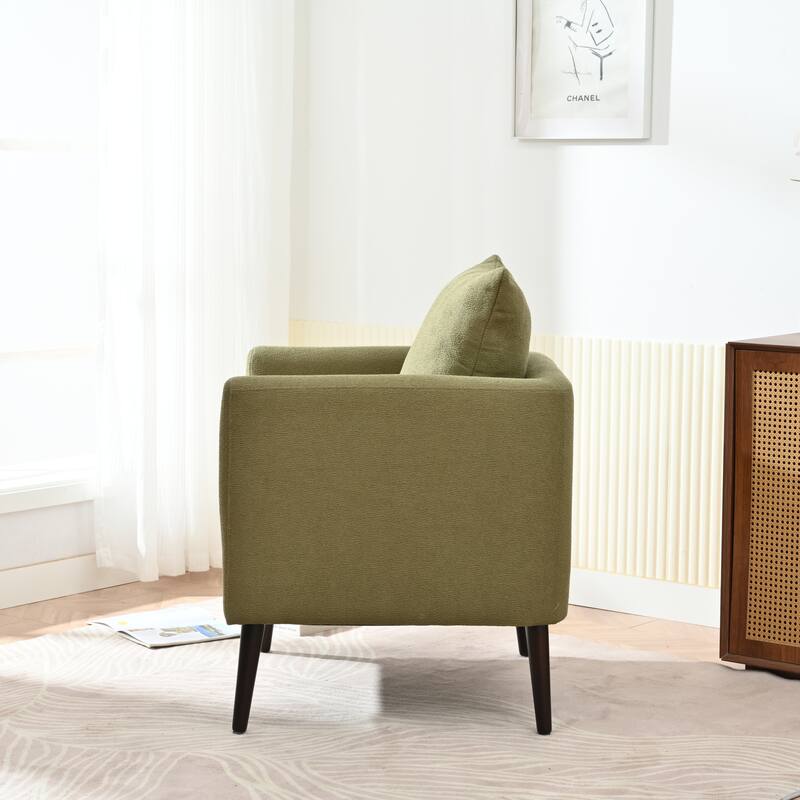 Fabric Accent Chair with Pillow, Ergonomic Upholstered Single Sofa Chair, Lounge Reading Chair with Tapered Wooden Legs