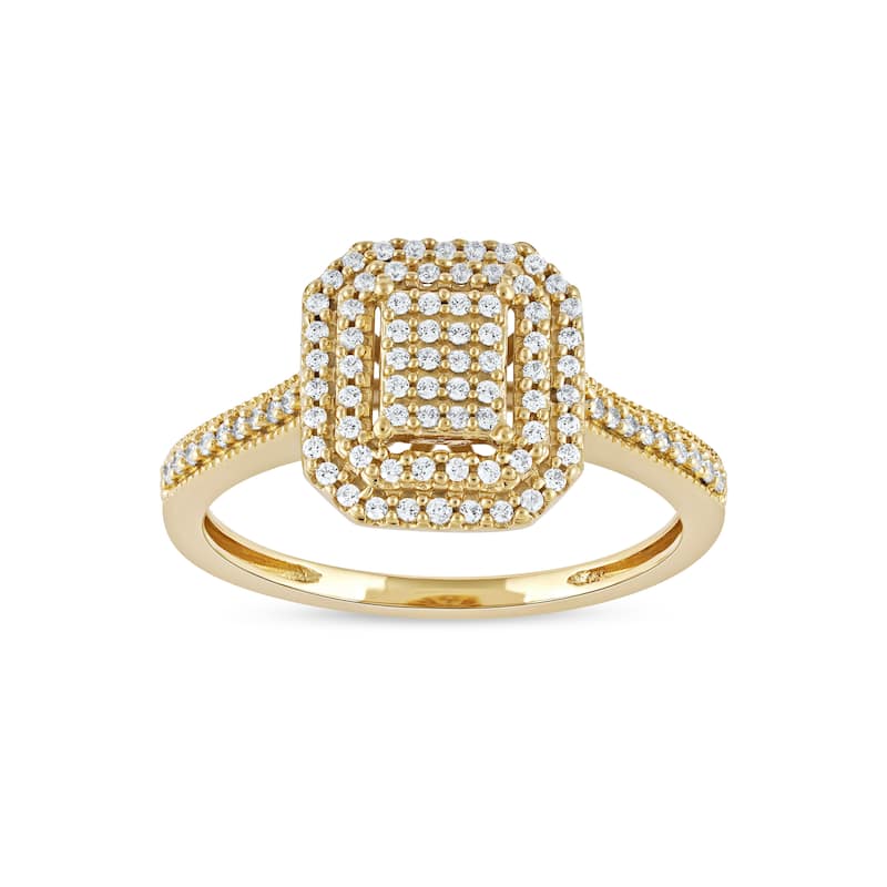 1/3ct TDW Diamond Cluster Double Halo Engagement Ring in 10k Yellow Gold for Women