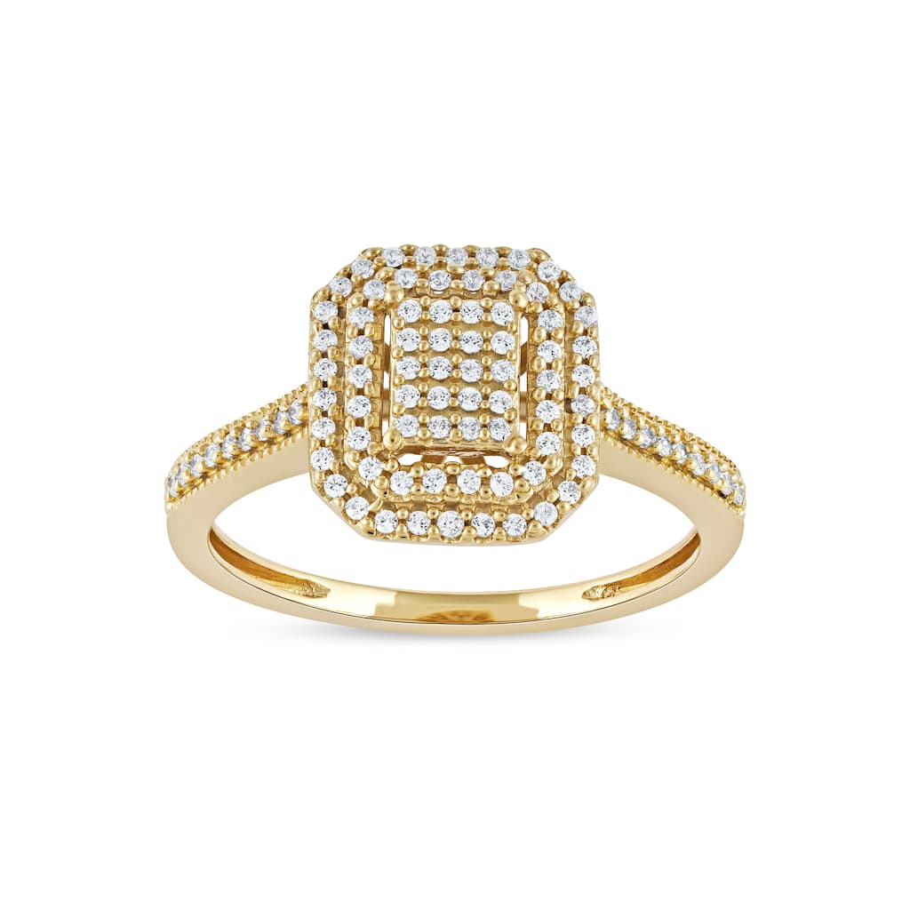 1/3ct TDW Diamond Cluster Double Halo Engagement Ring in 10k Yellow Gold for Women