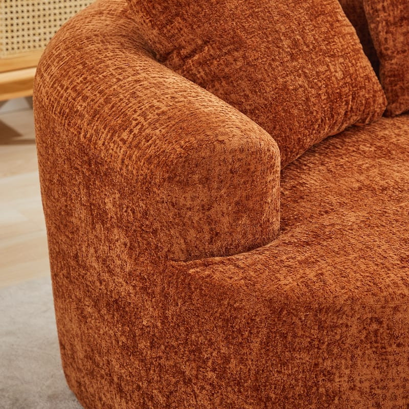 Curved Loveseat 2-Seater Sofa Couch, Minimalist Orange Sleeper Sofa Couch with Pillows for Living Room
