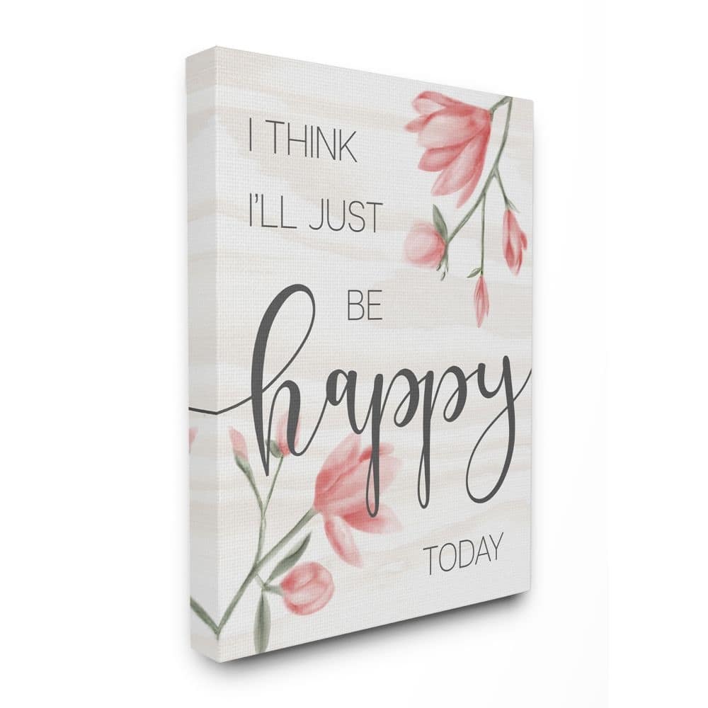 Stupell Floral Just Be Happy Inspirational Quote Spring Feminine Canvas Wall Art