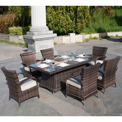 7-Piece Outdoor Wicker Patio Dining Set with 6 Chairs