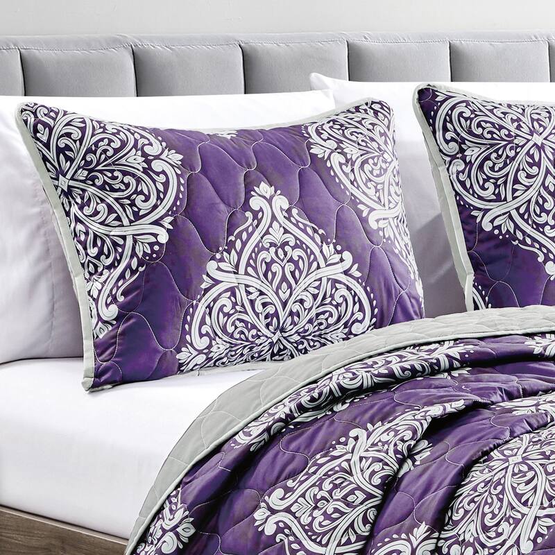 Wellco Bedding Comforter Set 3 Piece All Season,Purple