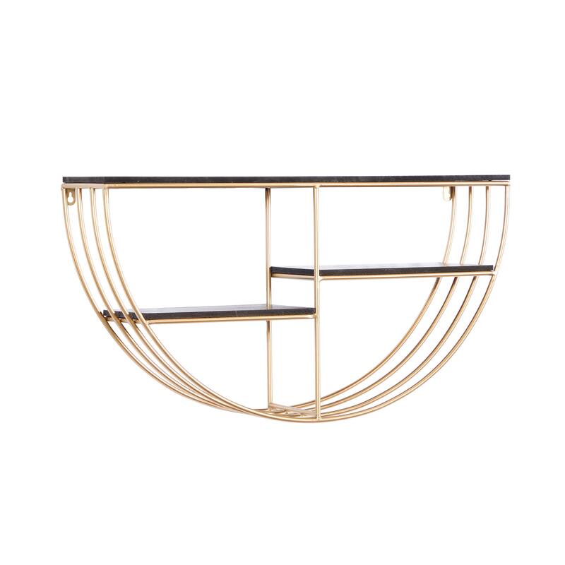 Gold Wooden 3 Shelves Wall Shelf with Half Moon Shape
