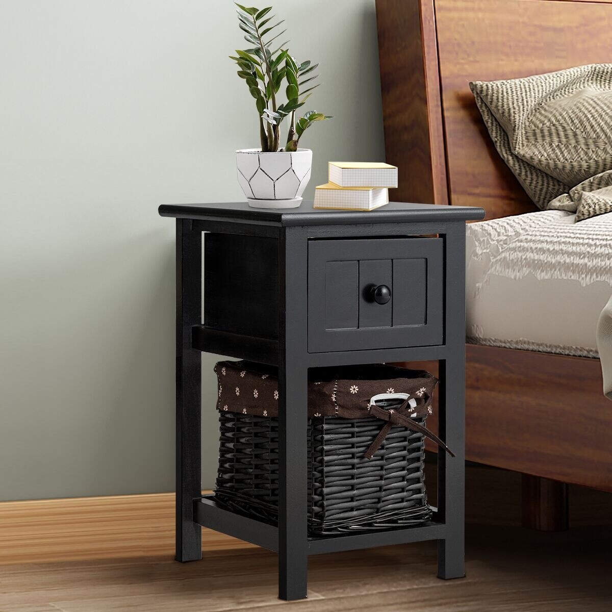 Shop Costway Set Of 2 Mini Nightstand 2 Layer 1 Drawer Bedside End Table Overstock 29180300