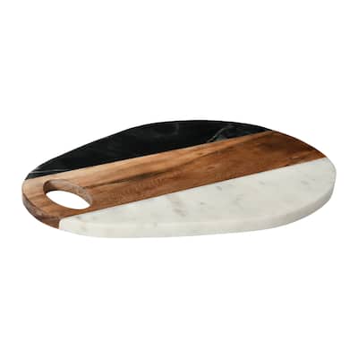 Marble and Acacia Wood Cutting Board with Handle - 15.0"L x 15.0"W x 0.5"H - 15.0"L x 15.0"W x 0.5"H