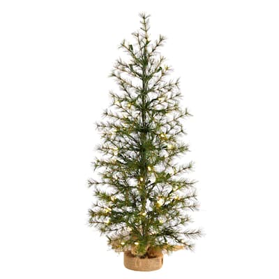 3ft. Artificial Christmas Tree with 50 Clear LED Lights in Burlap Base - Petite Rustic Holiday X-Mas Accent