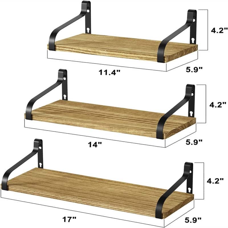 Floating Shelves Wall Mounted Set of 3 - 16.93"D x 6.14"W x 4.17"H