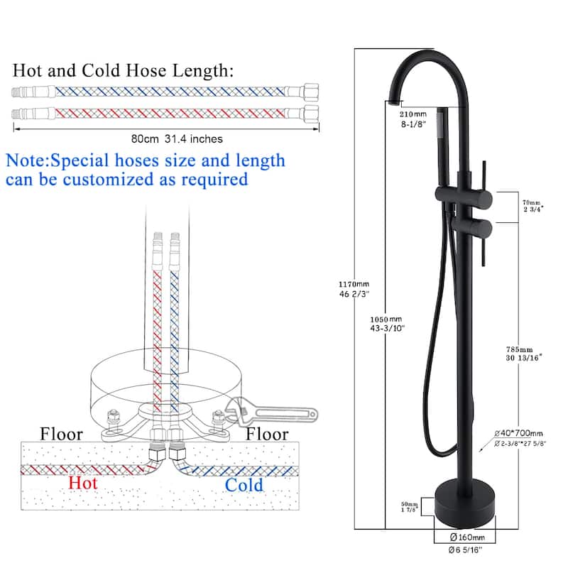 Topcraft Floor Mounted Bathtub Filler with Handheld Showerhead