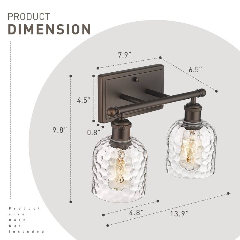 2-Light Bathroom Vanity Light, Clear Hammered Glass,