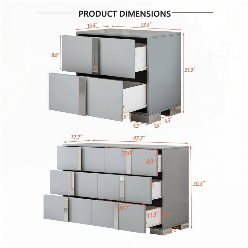 Elegant 6 Drawers Dresser and Two Nightstands