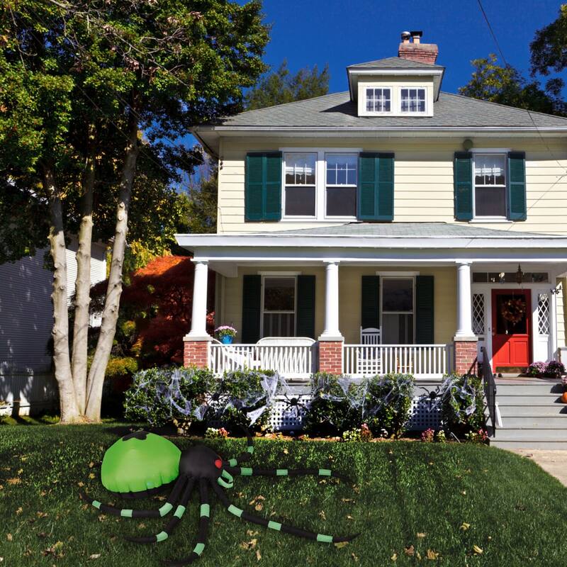 Haunted Hill Farm 6.5-Ft. Inflatable Pre-Lit Black and Green Spider