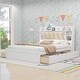 preview thumbnail 2 of 12, Queen Size Platform Kids Bed Frame with Storage Headboard, Shelves & 4-Drawers, White