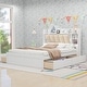 preview thumbnail 1 of 12, Queen Size Platform Kids Bed Frame with Upholstered Headboard, Storage Shelves & 4-Drawers for Bedroom, Easy Assembly, White White