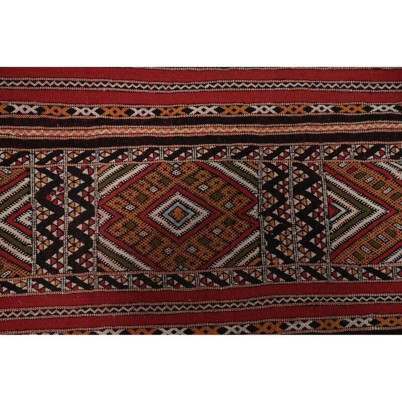Hand Woven Oriental 100% Wool Carpet Tribal Geometric Red Kilim-Moroccan Area Rug - 11' 0'' X 7' 4''