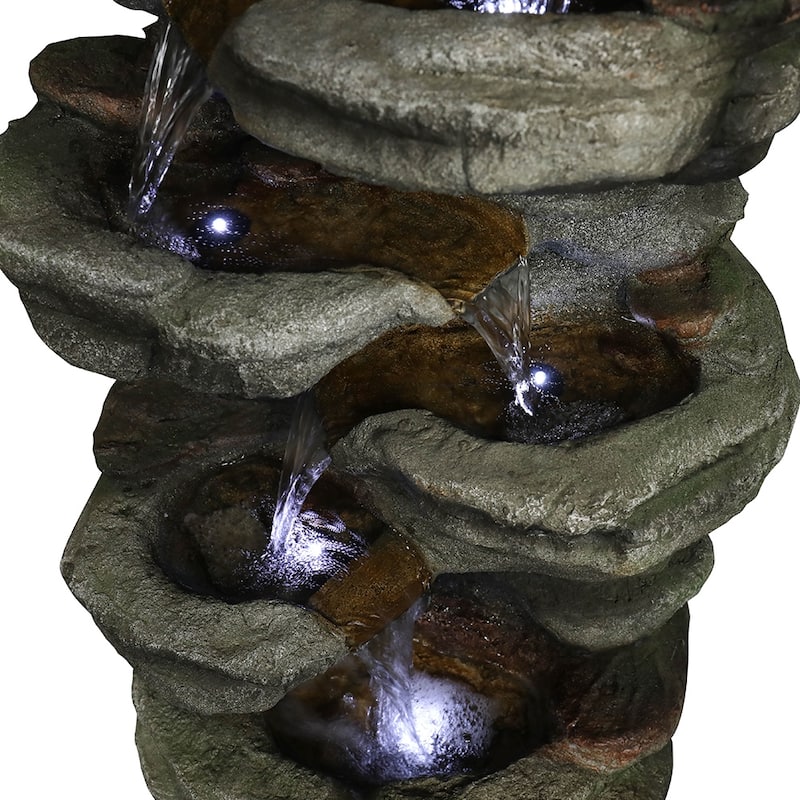 Rock Falls Outdoor Water Fountain w/LED Lights Water Feature for Patio