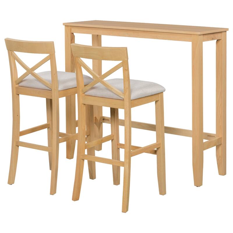3-Piece Breakfast Nook, Wood Bar Height Dining Table Set, Kitchen Table Set with Bar Table and Cushioned Stools