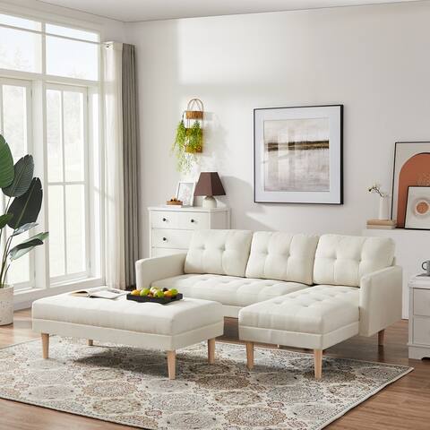L-shape Sofa Chaise Lounge with Ottoman Bench