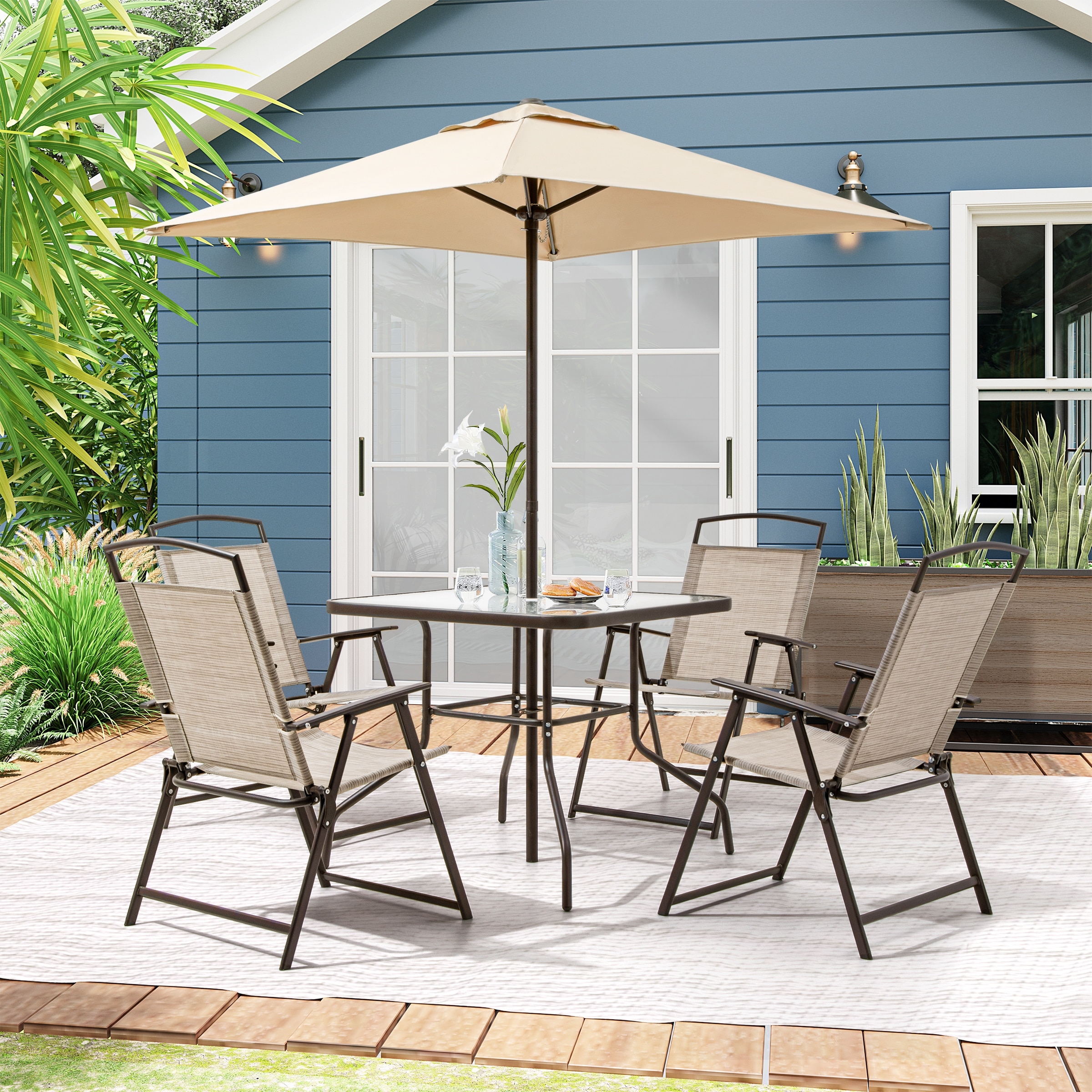 Folding chair set 2025 with table and umbrella