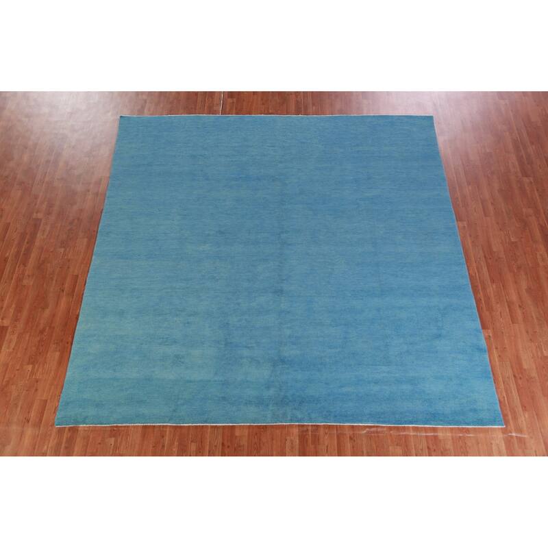 Hand Knotted Oriental 100% Wool Carpet Modern Solid Navy Blue & Blues Gabbeh Area Rug - 9' 9'' X 9' 9''