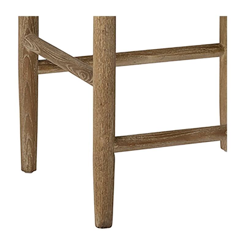 Emilio Mid-Century Modern Curved Back Natural Finish Oak Counter Stool with Woven Craft Paper Seat
